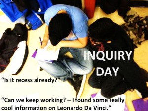 Students participate in INQUIRY. Students dig into deep questions that interest them. These boys actually got lost in learning while, believe it or not, everyone else was lined up to go to P.E.